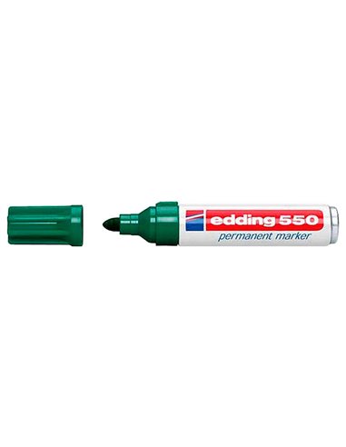 Edding 550 Feutre Permanent - Pointe Ronde - Trait entre 3 et 4 mm. - Rechargeable - Séchage rapide - Couleur Vert