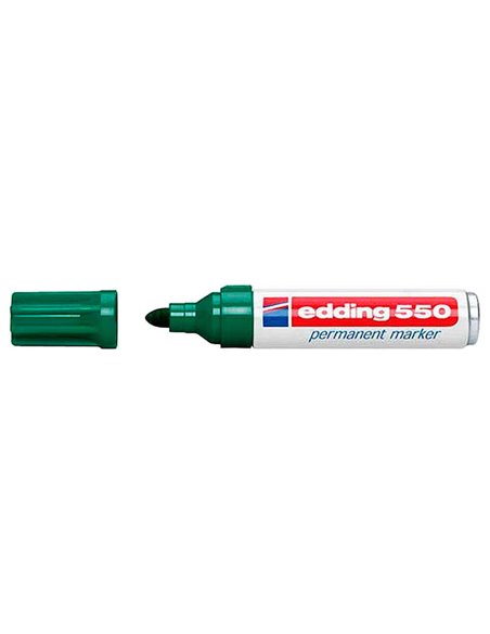 Edding 550 Feutre Permanent - Pointe Ronde - Trait entre 3 et 4 mm. - Rechargeable - Séchage rapide - Couleur Vert