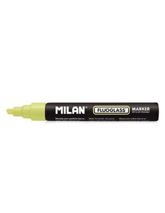 Milan Fluoglass Feutre Superficies Lisas - Pointe Biselada - Trait de 2 - 4mm - Encre al Eau - Borrado Facile - Couleur Jaune