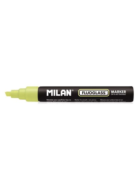Milan Fluoglass Feutre Superficies Lisas - Pointe Biselada - Trait de 2 - 4mm - Encre al Eau - Borrado Facile - Couleur Jaune