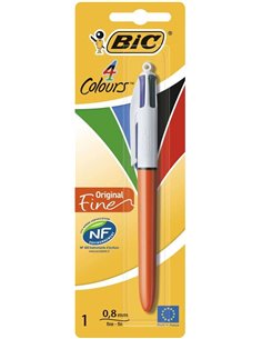 Bic 4 Colours Original Fine Stylo à bille de Bola Retractil - Pointe Fina de 0.8mm - Encre Avec Base de Aceite - Corps Rouge/Bla