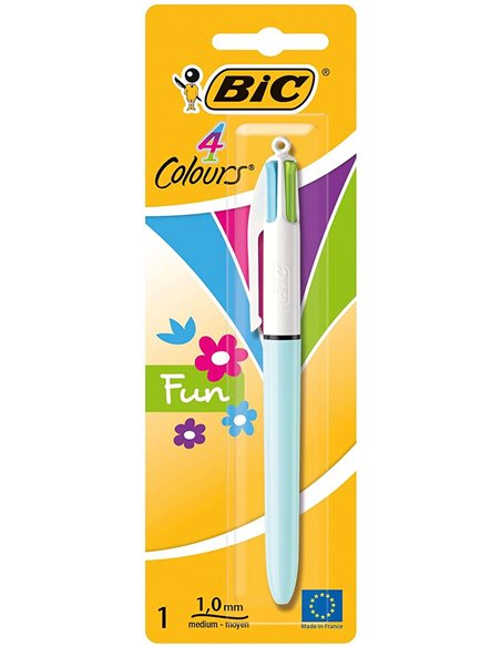 Bic 4 Colours Fun Stylo à bille de Bola Retractil - Pointe Media de 1.0mm - Encre Avec Base de Aceite - Encre de Couleurs: Rose,
