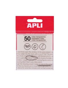 Apli Bloc de 50 Notas Adhesivas Transparentes 75x75mm - Pour Anotar Sans Perder la Visibilidad du Texto ou la Imagen - Résistant