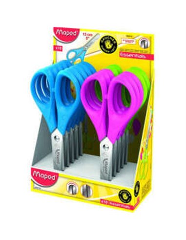 Maped Essentials Tijera Scolaire Pointe Ronde 13cm - Feuilles de Acier Inoxydable - Mango de Plastico Simetrico - Couleurs assor