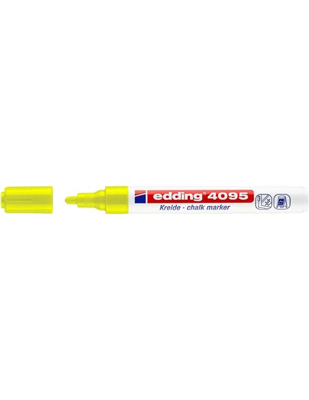 Edding 4095 Feutre de Tiza Liquida - Pointe Ronde - Trait entre 2 et 3mm - Olor Neutro - Couleur Jaune Neon