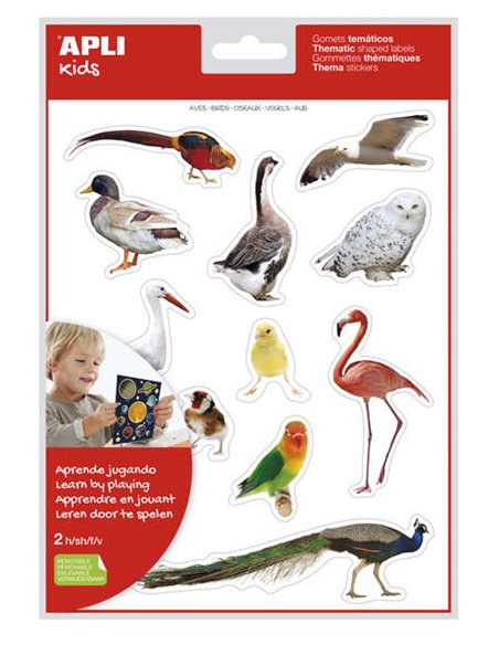 Apli Gomets Tematicos Realistas de Aves - 24 Gomets en 2 Feuilles - Imagenes Realistas Pour Relacionar Aves - Desarrolla Habilid