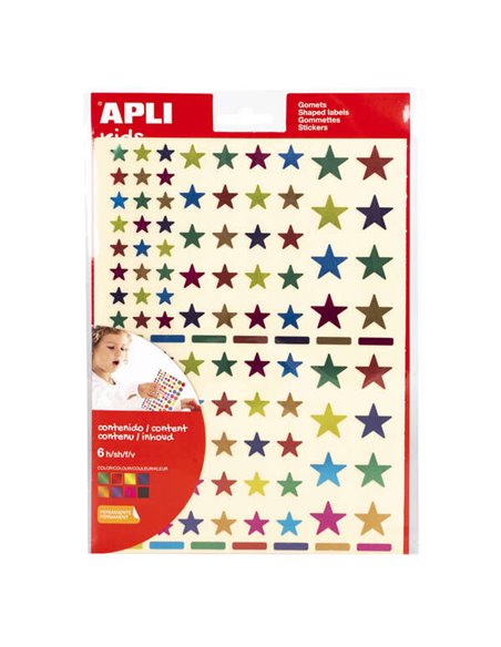 Apli Pack de 624 Gomets Avec Forma de Estrella - Adhésif Removible - Acabado Métallisé - Ideales Pour Escuelas Infantiles - Desa
