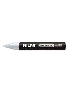 Milan Fluoglass Feutre Superficies Lisas - Pointe Biselada - Trait de 2 - 4mm - Encre al Eau - Borrado Facile - Couleur Blanc