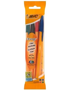 Bic Orange Original Fine Pack de 4 Boligrafos de Bola - Pointe Ronde de 0.8mm - Trait de 0.3mm - Encre Avec Base de Aceite - Cor