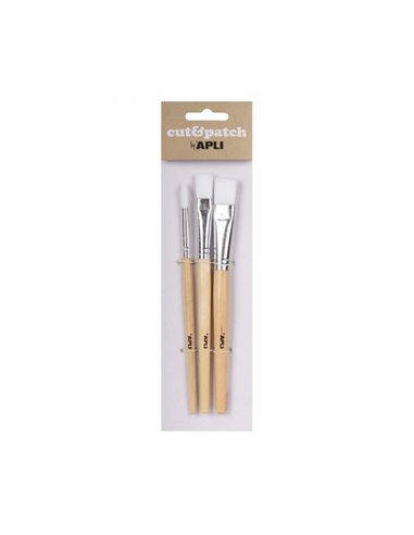 Apli Pack de 3 de Pinceles de Bois Pour Manualidades - Cerdas de Nylon - Puntas Ronde et Plana - Idéal Pour Papeles Cut&Patch