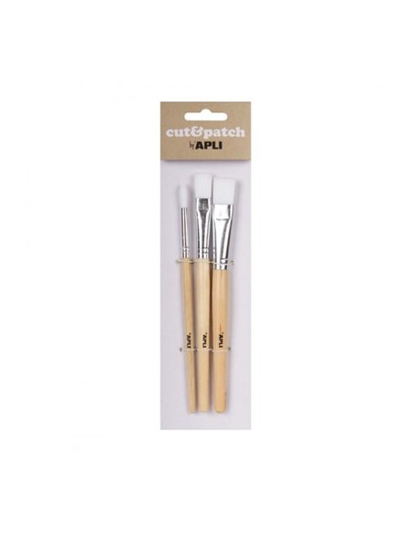 Apli Pack de 3 de Pinceles de Bois Pour Manualidades - Cerdas de Nylon - Puntas Ronde et Plana - Idéal Pour Papeles Cut&Patch