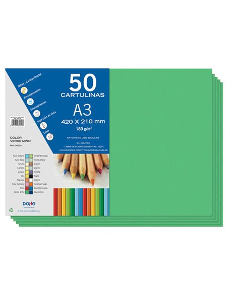Dohe Cartulinas A3 - 50 Feuilles - Gramaje de 180g - Couleur Vert