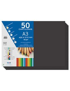 Dohe Pack de 50 Cartulinas A3 de 180gr - Avec PH Neutro - Libres de Cloro Elemental - Couleur Noir
