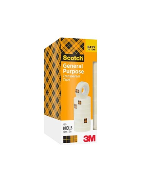 Scotch 508 Pack de 8 Cintas Adhesivas 19mm x 33m - Transparent