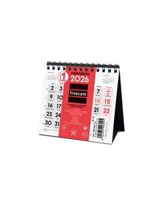 Finocam Calendario de Sobremesa - Annuel 2026 - 110x40x140mm - Numeros Grandes - Couleur Blanc et Rouge