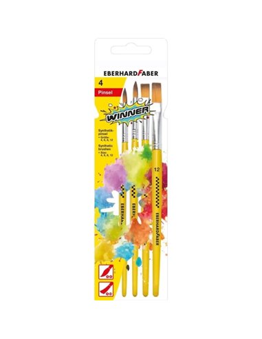 Eberhard Faber Winner Pack Avec 4 Pinceles de Pelo Sintetico Tamaños 4, 6, 8, 12 - Virola de Aluminium