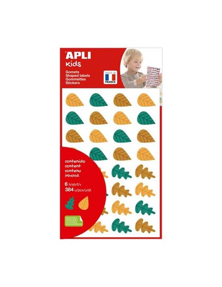 Apli Kids Sac de 384 Gomets Feuilles de Arboles - Adhésif Removible - Formas et Couleurs assorties