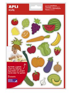 Apli Sac de Gomets Tematicos Frutas et Verduras - 69 Gomets - Adhésif Removible - Ilustraciones Divertidas - Adhésif Base Eau - 