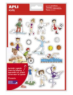 Apli Sac de Gomets Tematicos les Deportes - 51 Gomets en 3 Feuilles - Ilustraciones Divertidas Pour Desarrollar Habilidades Moto