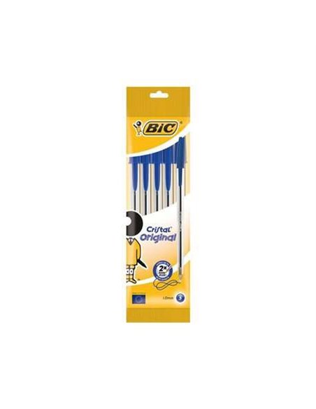 Bic Cristal Original Pack de 5 Boligrafos de Bola - Pointe Ronde de 1.0mm - Trait 0.4mm - Encre Avec Base de Aceite - Couleur Bl