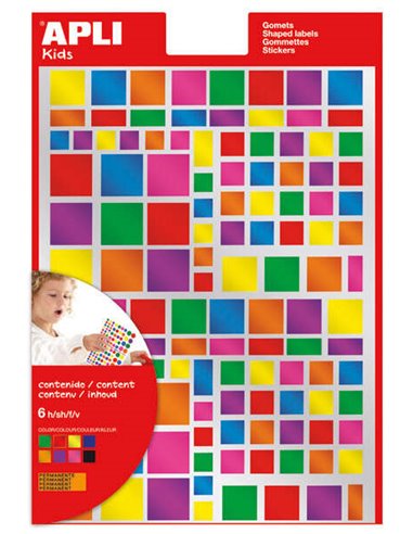 Apli Pack de 732 Gomets Cuadrados - Adhésif Removible - Acabado Métallisé - Ideales Pour Escuelas Infantiles - Desarrollo de Hab