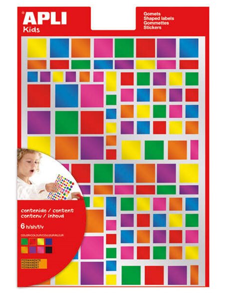 Apli Pack de 732 Gomets Cuadrados - Adhésif Removible - Acabado Métallisé - Ideales Pour Escuelas Infantiles - Desarrollo de Hab