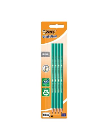 Bic Evolution Pack de 4 Lapices de Grafito Hexagonal - Mina HB Ultrarresistente - Sans Bois - No se Astilla