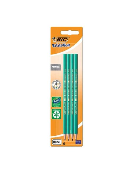 Bic Evolution Pack de 4 Lapices de Grafito Hexagonal - Mina HB Ultrarresistente - Sans Bois - No se Astilla
