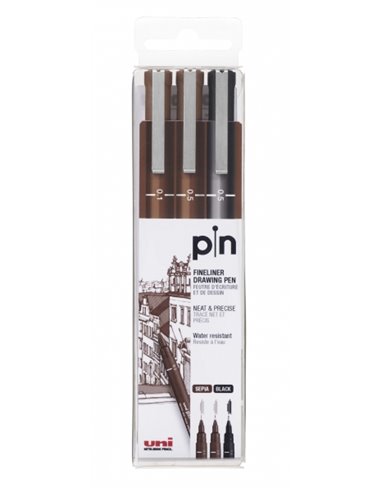 Uni-ball Uni Pin Pack de 3 Feutres Calibrados 0.1, 0.5 - Pointe Poliacetal - Encre Pigmentada Résistant à l'eau et Luz - Idéal P