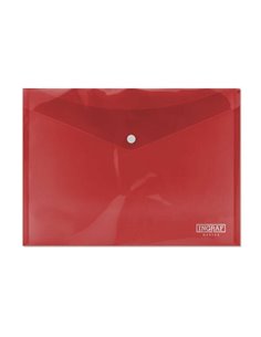 Ingraf Sobre Portadocumentos A4 - Fermeture de Broche - Polipropileno Cristal Transparent - Couleur Rouge