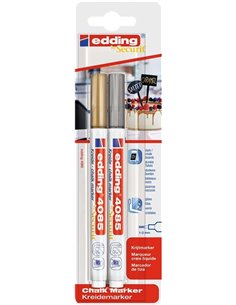 Edding 4085 Pack de 2 Feutres de Tiza Liquida - Pointe Ronde - Trait 1-3mm - Olor Neutro - Couleur Oro et Argent