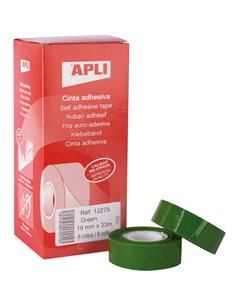 Apli Ruban Adhesiva Polipropileno 19mm x 33m - Résistant al Desgarro - Facile de Cortar - Adhésif de Haute qualité - Couleur Ver
