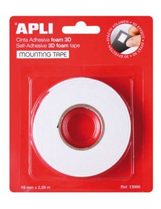 Apli Ruban Adhesiva Double face Foam 3D 19mm x 2.28m - Adhesion Fuerte et Durable - Idéal Pour Manualidades et Decoracion - Coul