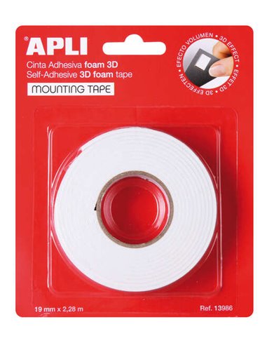 Apli Ruban Adhesiva Double face Foam 3D 19mm x 2.28m - Adhesion Fuerte et Durable - Idéal Pour Manualidades et Decoracion - Coul