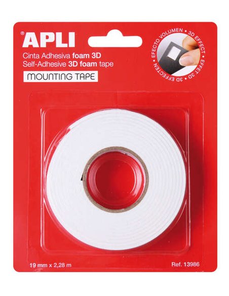 Apli Ruban Adhesiva Double face Foam 3D 19mm x 2.28m - Adhesion Fuerte et Durable - Idéal Pour Manualidades et Decoracion - Coul