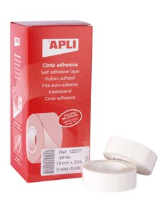 Apli Ruban Adhesiva Blanca 19mm x 33m - Résistant al Desgarro - Facile de Cortar - Adhesion Fuerte Blanc