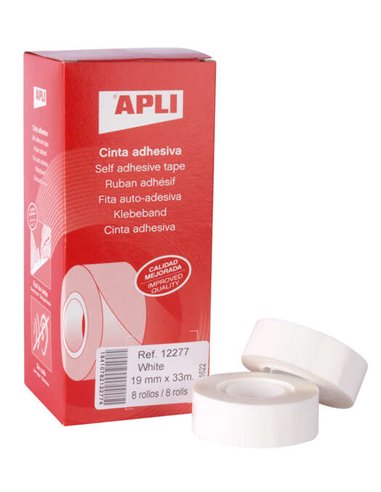 Apli Ruban Adhesiva Blanca 19mm x 33m - Résistant al Desgarro - Facile de Cortar - Adhesion Fuerte Blanc