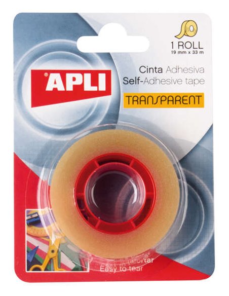 Apli Ruban Adhesiva Transparent 19mm x 33m - Résistant à l'eau et à la Humedad - Facile de Cortar Avec les Manos - Idéal Pour Us