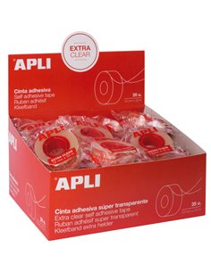 Apli Ruban Adhesiva Extra Clear 19mm x 33m - Résistant à l'eau et à la Intemperie - Facile de Cortar Avec les Manos - Transparen