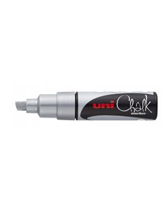Uni-ball PWE-8K Marqueur de Tiza Liquida - Pointe Biselada 8mm - Borrado en Humedo - Résistant à la Lluvia - Couleur Argent