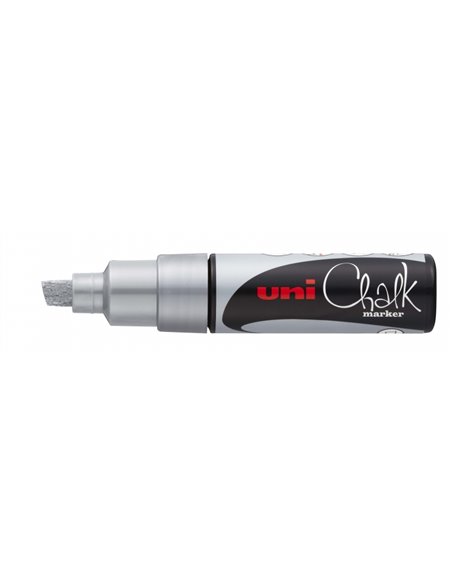 Uni-ball PWE-8K Marqueur de Tiza Liquida - Pointe Biselada 8mm - Borrado en Humedo - Résistant à la Lluvia - Couleur Argent