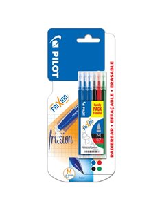 Pilot Pack de 6 Recambios Pour Frixion Ball et Frixion Clicker - Pointe de Bola Ronde 0.7mm - Trait 0.4mm - Couleurs: 3x Bleu, 1
