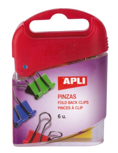 Apli Pack de 6 Pinzas Abatibles 19mm - Acier Templado - Asas Niqueladas - Sujecion Jusqu'à 50 Feuilles - Couleurs assorties