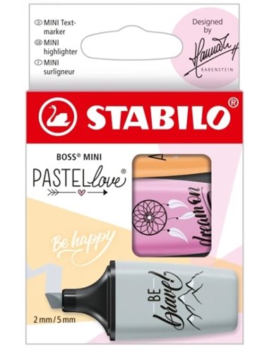 Stabilo Boss Mini Pastellove Pack de 3 Marcadores Fluorescentes - Trait entre 2 et 5mm - Encre Avec Base de Eau - Antisecado - C