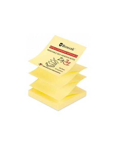 Bismark Taco de 100 Notas Adhesivas Zig-Zag 76x76mm - Adecuado Pour Dispensadores - Couleur Jaune