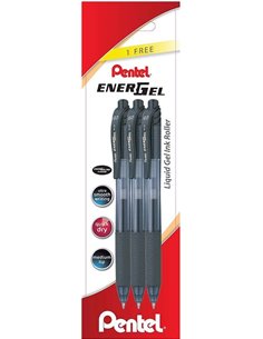 Pentel EnerGel X Pack de 3 Boligrafos de Bola Retractiles Encre Gel - Pointe 0.7mm - Trait 0.35mm - Rechargeable - Grip de Agarr