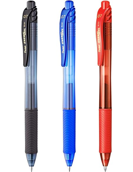 Pentel EnerGel X Pack de 3 Boligrafos de Bola Retractiles Encre Gel - Pointe 0.7mm - Trait 0.35mm - Rechargeable - Grip de Agarr