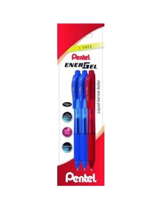Pentel EnerGel X Pack de 3 Boligrafos de Bola Retractiles Encre Gel - Pointe 0.7mm - Trait 0.35mm - Rechargeable - Grip de Agarr