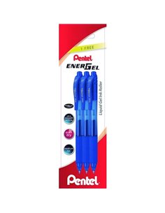 Pentel EnerGel X Pack de 3 Boligrafos de Bola Retractiles Encre Gel - Pointe 0.7mm - Trait 0.35mm - Rechargeable - Grip de Agarr