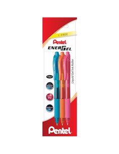 Pentel EnerGel X Pack de 3 Boligrafos de Bola Retractiles Encre Gel - Pointe 0.7mm - Trait 0.35mm - Rechargeable - Grip de Agarr